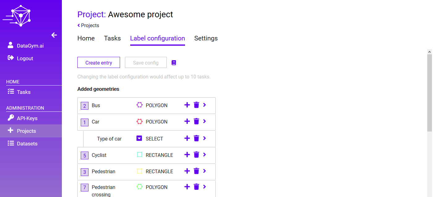 DataGym - Label configuration